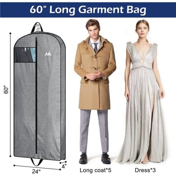 60" Heavy Duty Long Garment Bags for Travel Monogrammed Dress Bag Waterproof - Picture 2 of 7